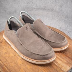 OluKai Men's Taupe Suede Slip-On Loafers